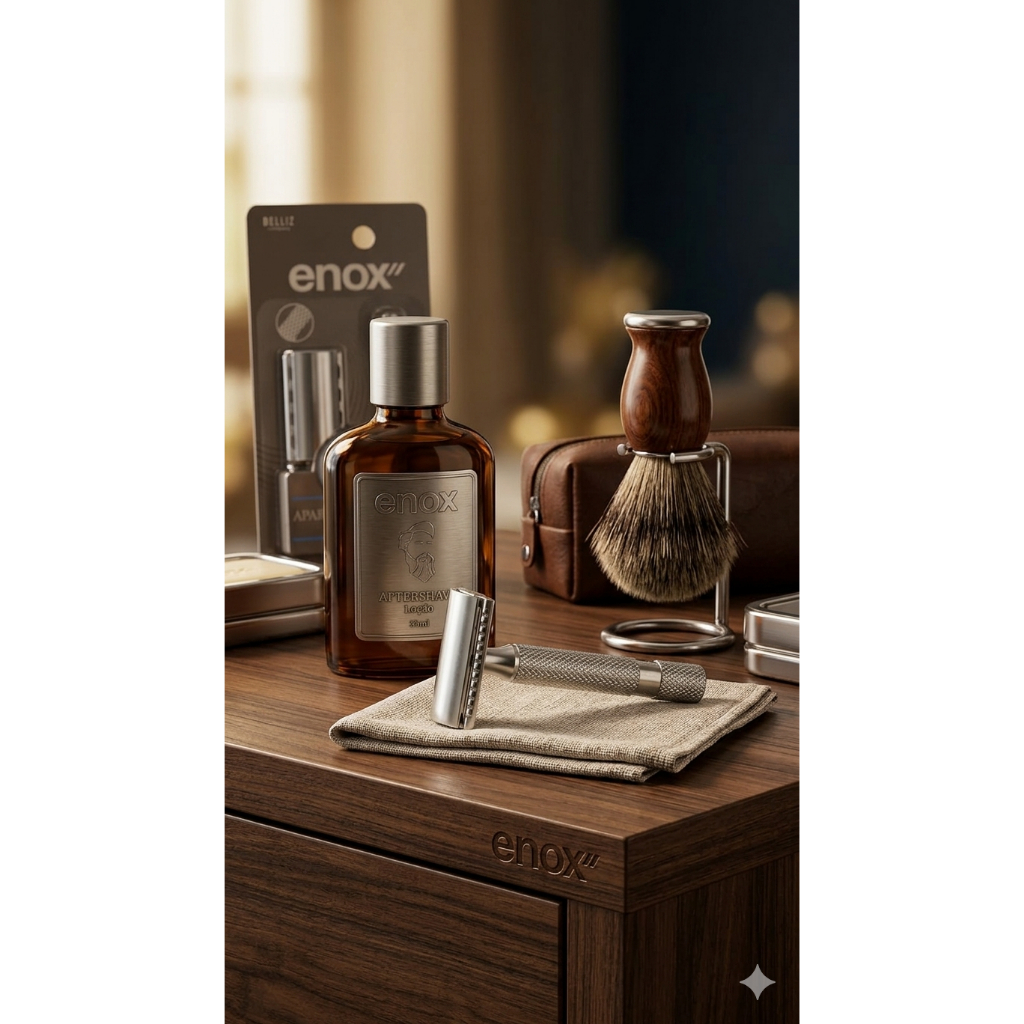 Aparelho De Barba Clássico Enox Belliz Safety Razor + 1 Lâmina - Profissional Vintage Retrô Em Inox