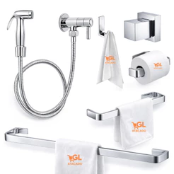 Kit Banheiro Completo Cromado Luxo 4 Peças + Ducha Higiênica Alta Pressão Chuveirinho + Acabamento De Registro Luxo