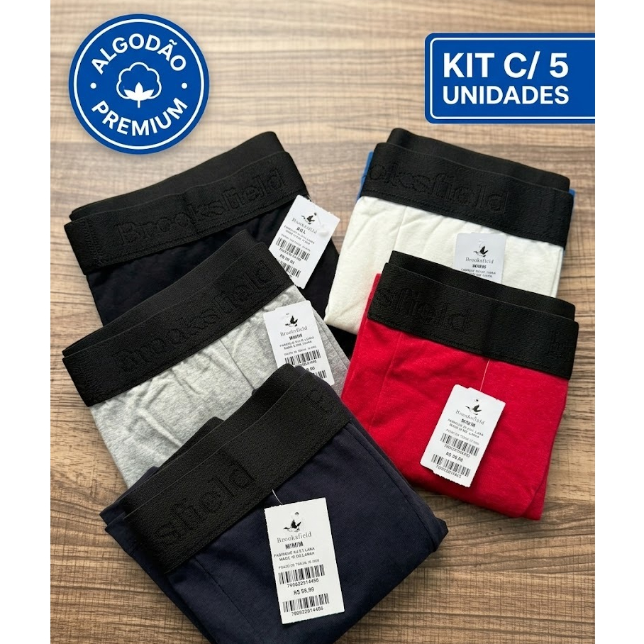 Cueca Boxer Masculina Kit 5 Peças Conforto Luxo Elástico Bordado Relevo