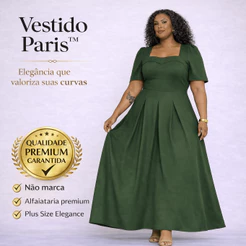Vestido Longo Plus Size PARIS em Alfaiataria de Viscose Estruturada Elegante (FORMA PEQUENA)