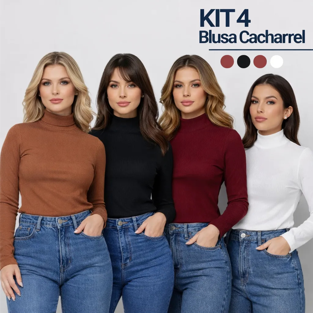 Blusa de Frio Feminina Cacharrel Segunda Pele Canelada Manga Longa Gola Alta em Oferta na Shopee