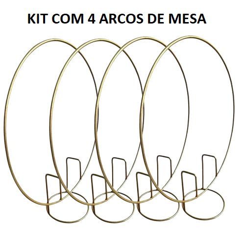 Kit 4 Mini Arcos de Mesa de 1/4 Ferro "Grosso" Redondo Em Ferro Dourado para Decoração de Festas