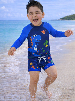 Kit Praia Infantil Menino Proteção UV50+ Roupa Natação Conjunto Blusa Manga Longa e Sunga Poliamida em Oferta na Shopee