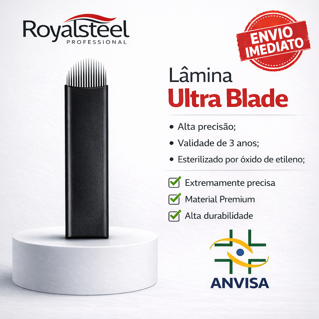Lâminas Ultra Blade Formato U com Anvisa – Alta Precisão para Microblading Royal Steel – Kit com 10 Unidades