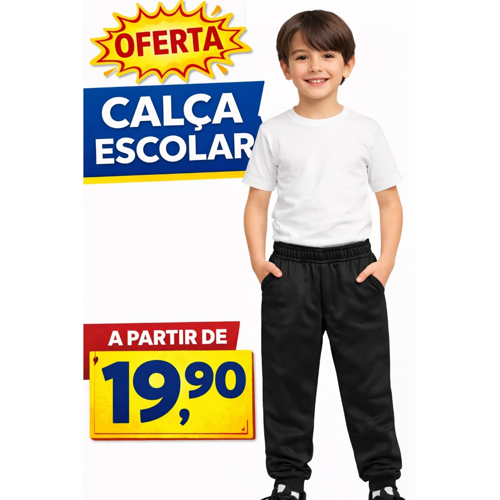 Calça Infantil Juvenil Jogger Helanca Para Uniforme Escolar Tam 4 ao 16