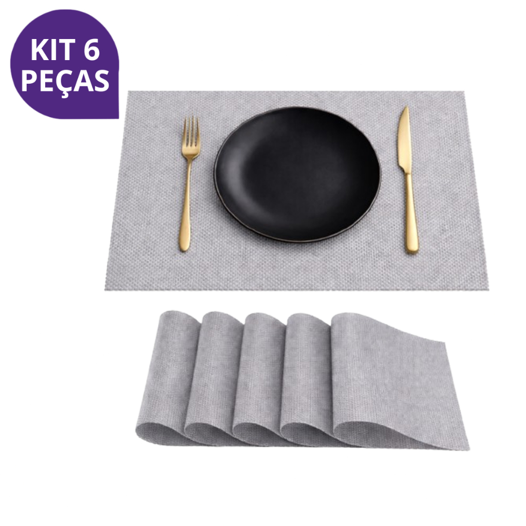 Jogo Americano Retangular Cinza Antiderrapante Emborrachado LYOR Retangular Macio (2, 4 ou 6 Peças) para Cozinha