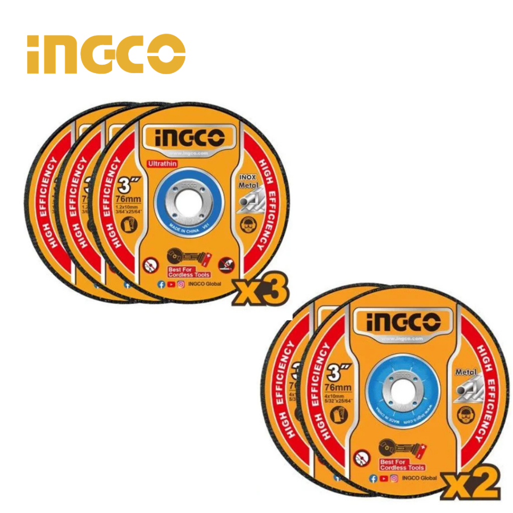 Jogo de Discos 3” Corte e Desbaste 5 Peças INGCO para Metal 76mm MCD303768