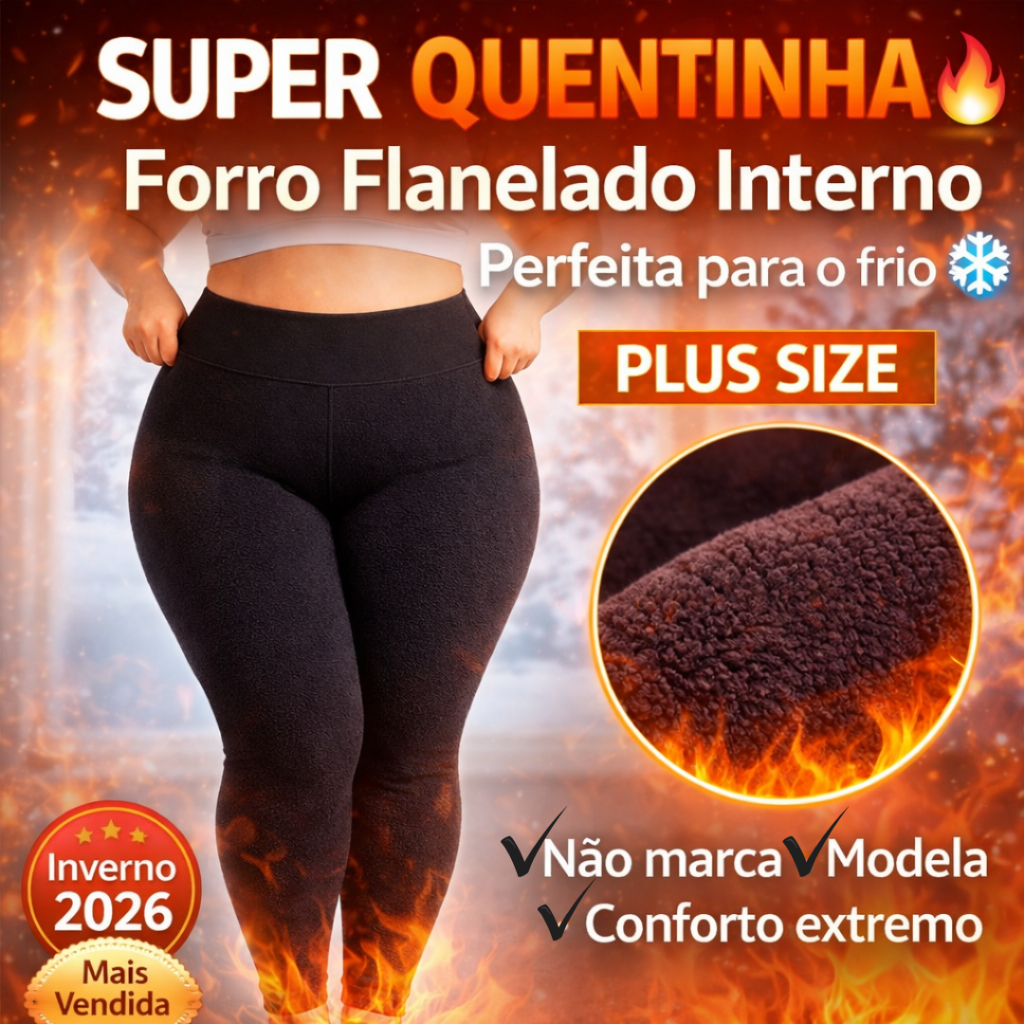Meia-Calça Legging Térmica PLUS SIZE Peluciada Grossa Cintura Alta Modeladora Confortável Inverno