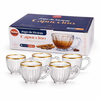 Jogo De 6 Xícaras Capuccino 200Ml Borda Dourada Linha Mesa em Oferta na Shopee