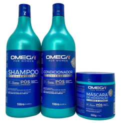 Kit Cabelo Liso Alinhado Lisos e Leves Shampoo e Condicionador 1L + Mascara Omega Hair