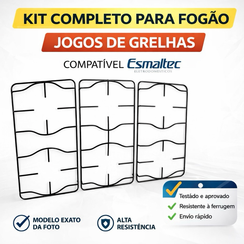 Kit 3 Grelhas Para Fogão Esmaltec 6 bocas-Topázio, Ibiza, Caribe Esmaltada