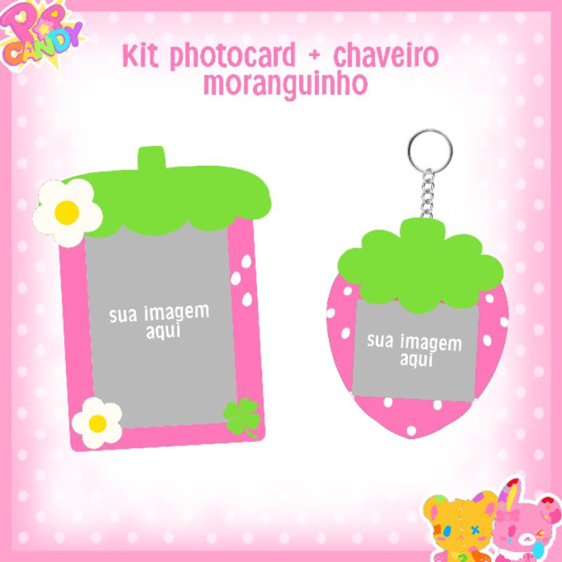♡݂   𓎟𓎟   Kit photocard + chaveiro plastificados moranguinho