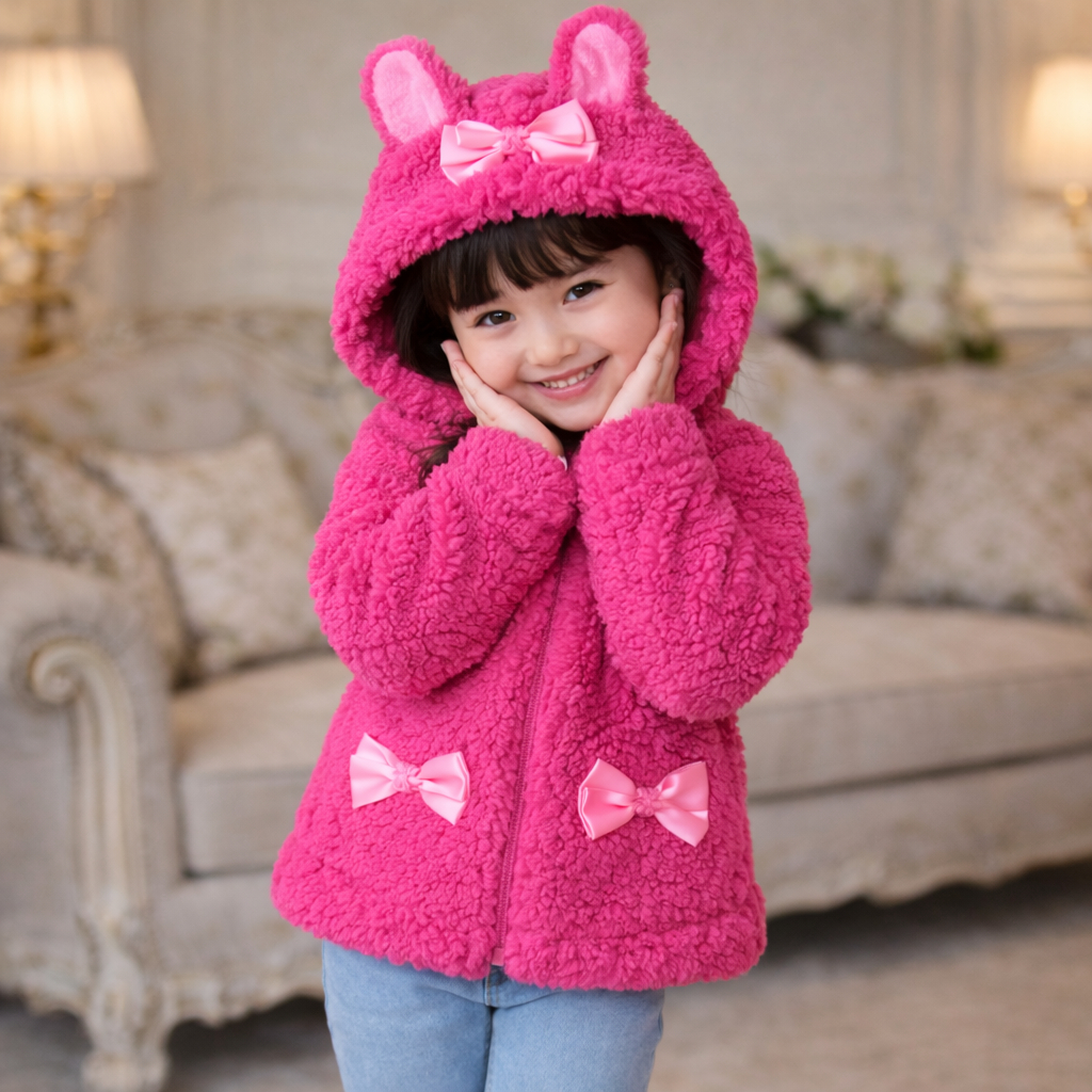 Casaco Teddy Infantil Menina Capuz orelhinhas Casaco pelinho Quente Jaqueta blusa frio Infantil