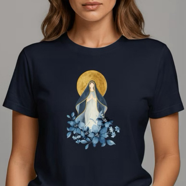 Camiseta Feminina Nossa Senhora Premium Estampa Religiosa Algodão Malha 30.1 Delicada em Oferta na Shopee