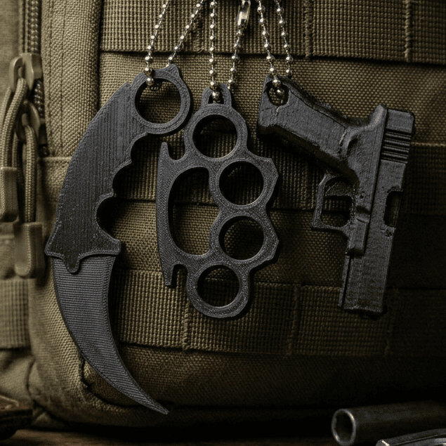 Kit 3 Chaveiros Colecionáveis replica - Miniaturas Táticas Inspiradas em Jogos e militar chaveiro replica luta glock