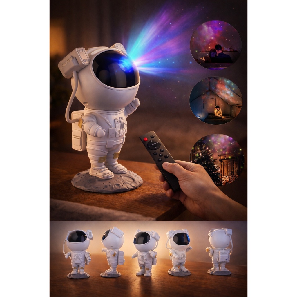 Projetor Astronauta Galáxia 360° Bluetooth com Controle Remoto – Luminária LED RGB Kreiz MAXL7200