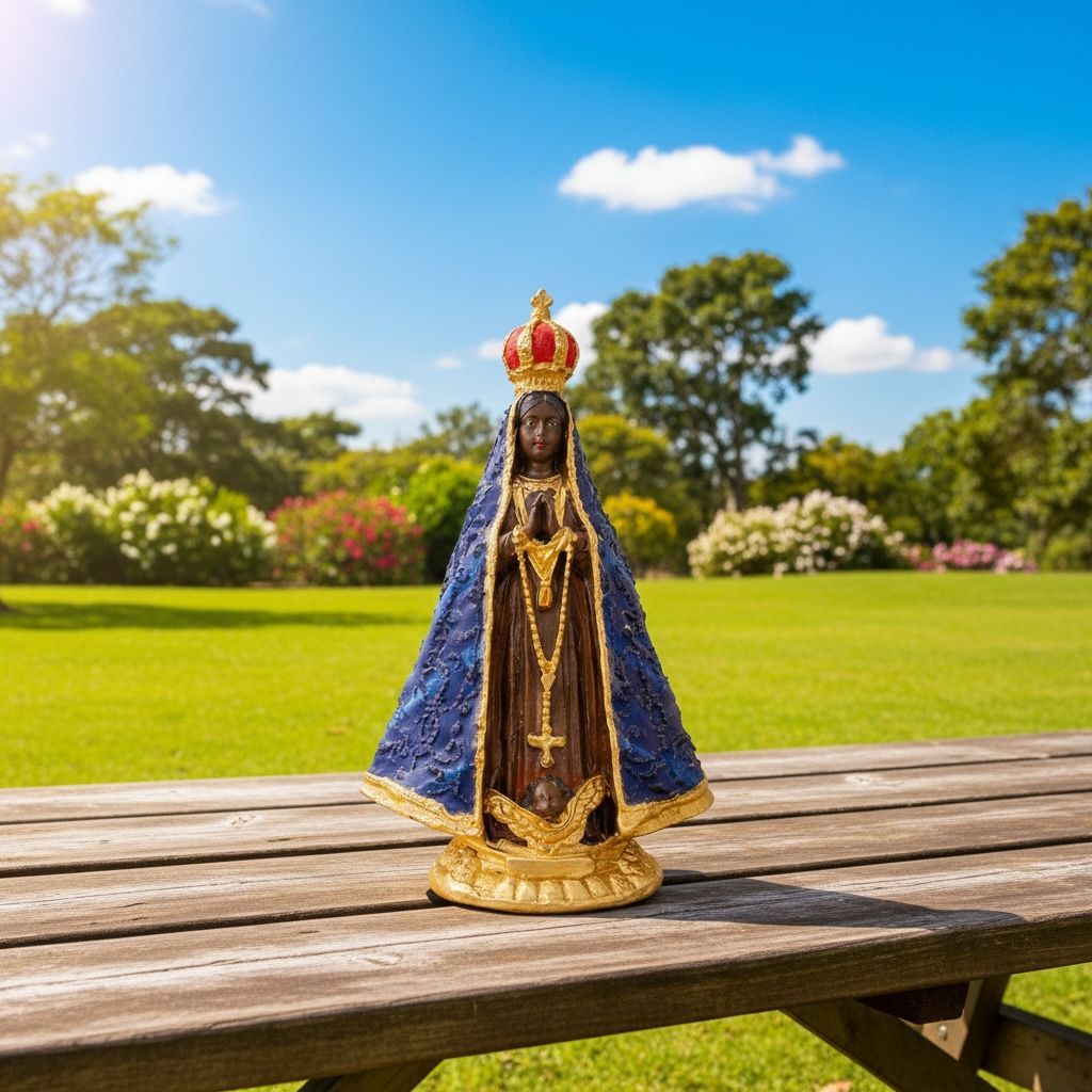 Imagem Nossa Senhora Aparecida Pintura Óleo Com Mármore 15cm