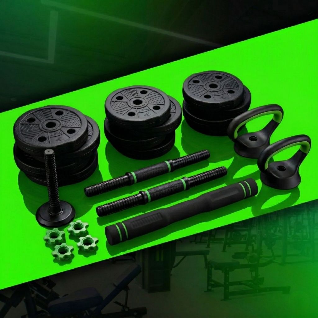 Halteres Barra Anilha Regulável Kit 6 em 1 Academia Anilhas Halter 20kg Dumbell Kettlebell