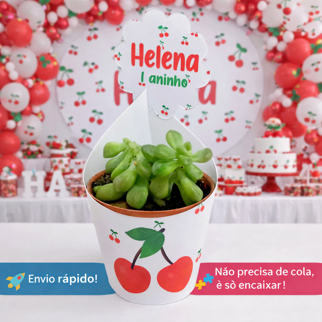 Rótulo Suculentas +Tag Personalizada Centro de Mesa Cerejinha | Lembrancinha Festa Aniversário Chá de Bebê Todos os tema