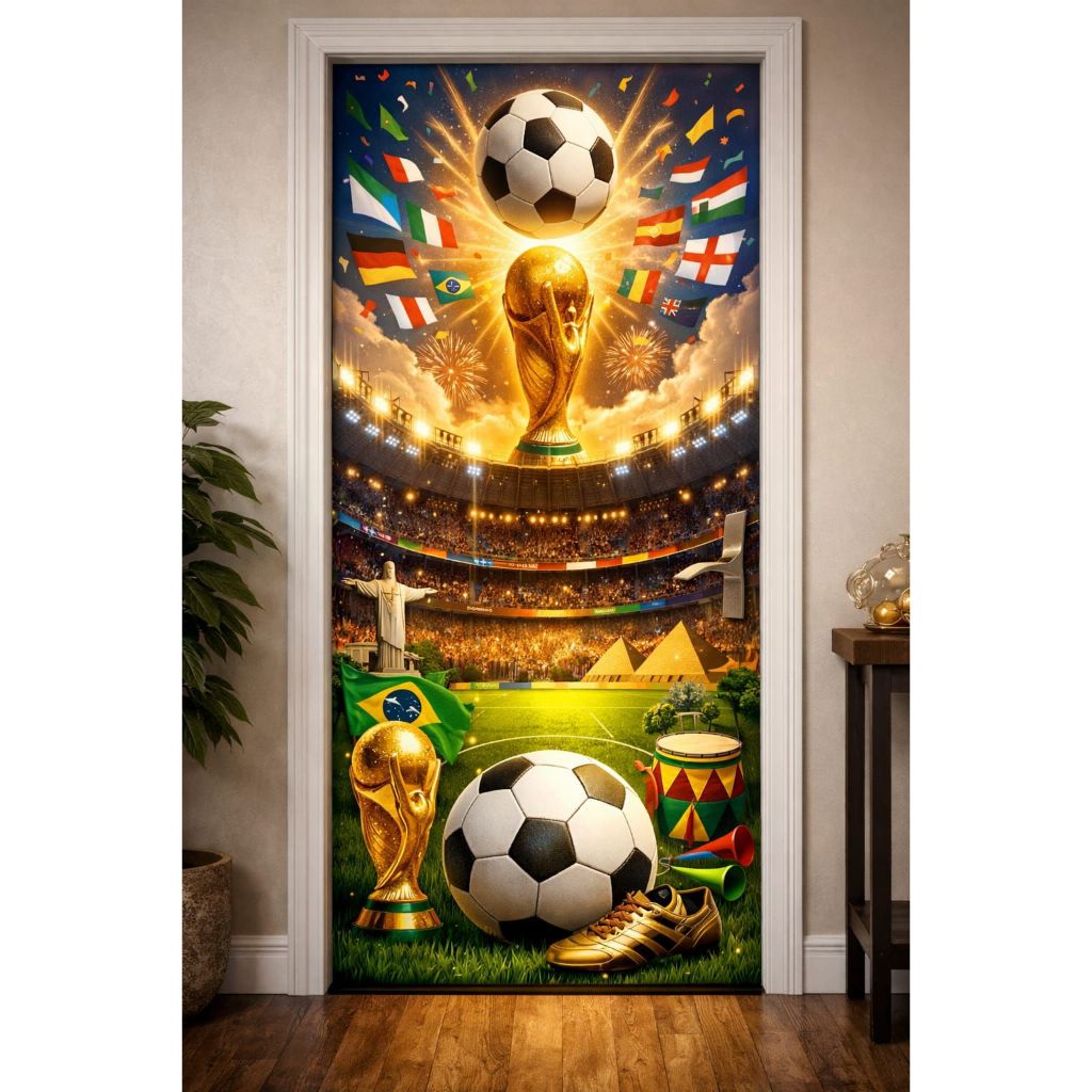 Capa Para Porta Decoração Da Copa Do Mundo 2026 Painel Em Tecido Com Elástico