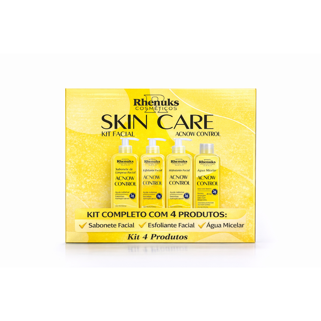 Kit Skincare Acnow Control 4 Produtos Limpeza Facial Anti Acne Oleosidade Cravos Espinhas Rhenuks 200ml rotina skincare