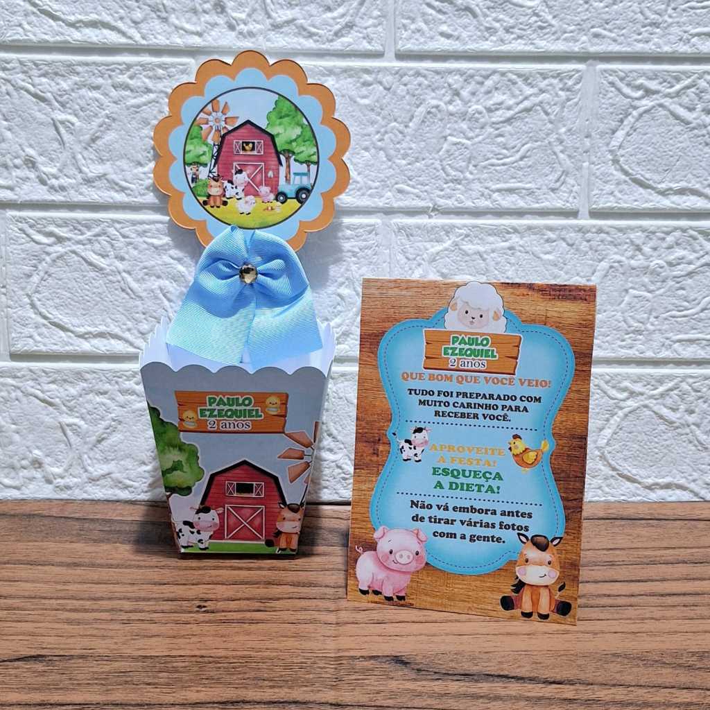 PEGUE E MONTE Centro de Mesa Personalizado FAZENDINHA + Cartão Agradecimento ou QUALQUER TEMA Mimos Lembrancinhas