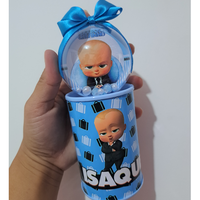 Cofrinho Personalizado O Poderoso Chefinho + Esfera com Tag + Laço. Lembrancinha de Festa