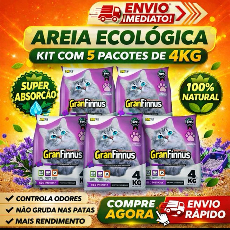 Areia Sanitária Extra Fina para Gatos - MimoCat GranFinnus – Antiodor, Alta Absorção - 20kg