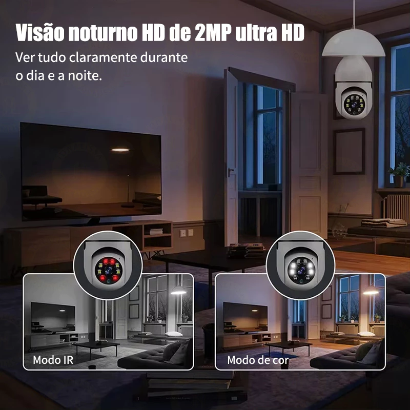 Câmera de Segurança WiFi Full HD 360° com Microfone e Lâmpada Sem Fio — foto 7