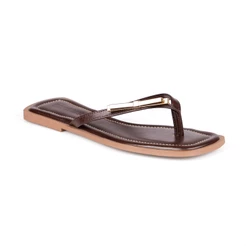 Sandália Feminina Domidona Rasteira Flat Chinelo Enfeite Metálico Bico Quadrado