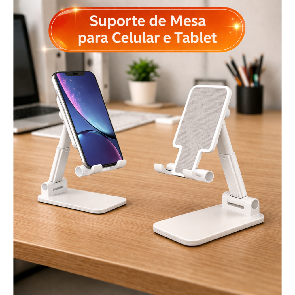 Suporte Para Celular e Tablet Dobrável Portátil Ajustável Apoio Mesa