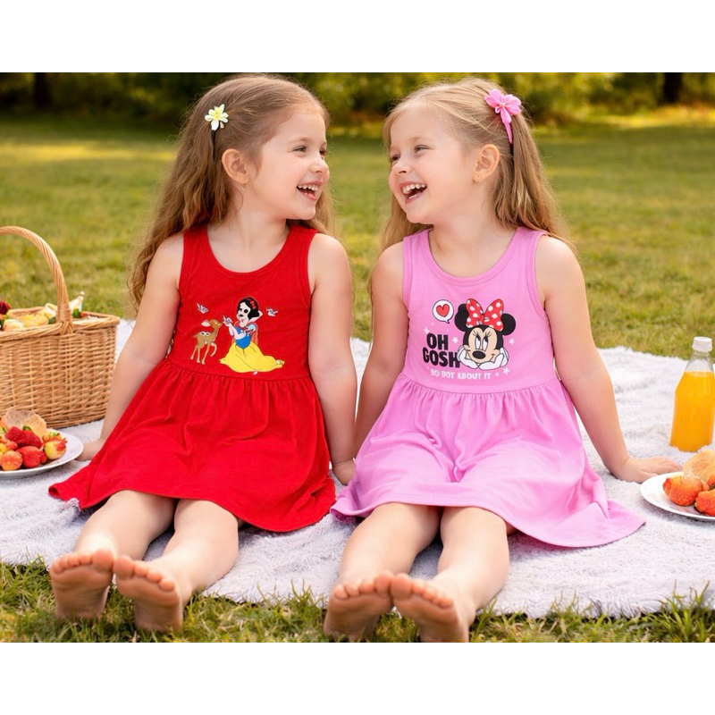 kit 2 Peças de  Vestidos Personagem Infantil Roupa de Menina Verão Algodão Feminino Tam 2 ao 10.Ref 1025 em Oferta na Shopee