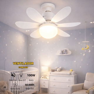 Ventilador de Teto 100W Luz Led 3 Tipos de Luz C/ Controle Remoto Ventilador C/ 6 Hélices Bivolt em Oferta na Shopee
