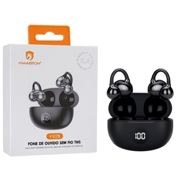 Fone de Ouvido Condução Óssea H’Maston F928 Fone TWS  Bluetooth 5.4 - Ideal para Atividades Físicas - Premium