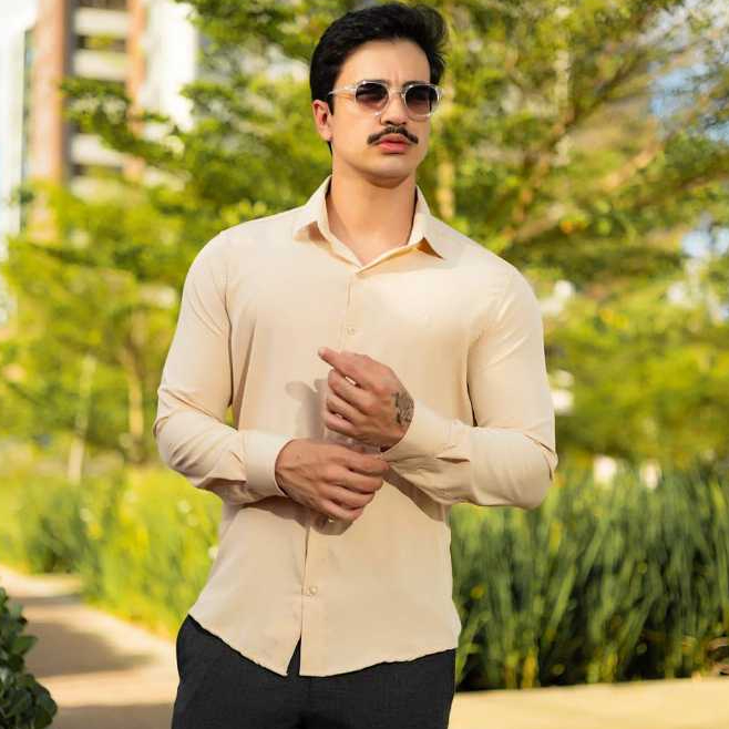 Camisa Masculina Manga Longa Com Lycra Slim Fit Confortável Leve Respirável Não Amassa Premium