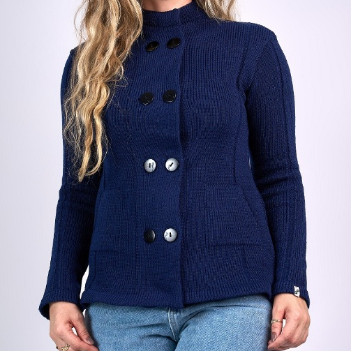 Casaco Feminino Trico Inverno Luxo Cardigan Botões Bolsos Lã Elegante Frio 20340