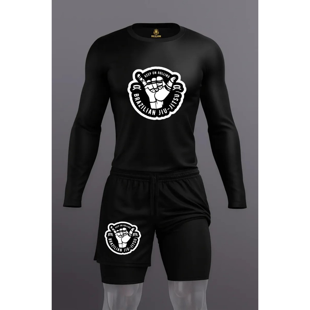 Kit No Gi Conjunto Jiu Jitsui Rash Guard + Bermuda Com Forro lutador jiu jitsu sem kimono
