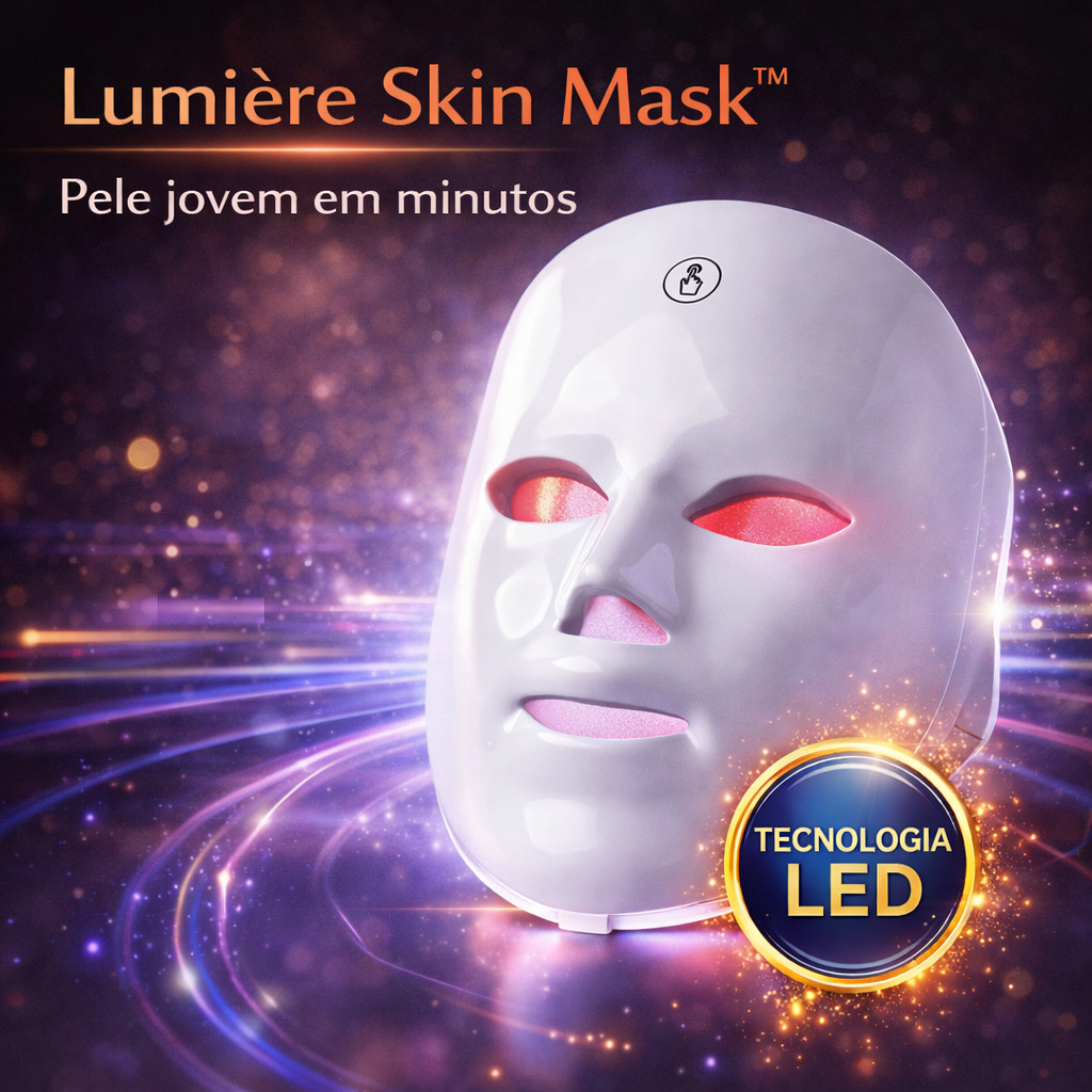 Máscara Facial LED 7 Cores Lumière Skin Mask™ Fototerapia Rejuvenescimento Clareamento Anti Acne