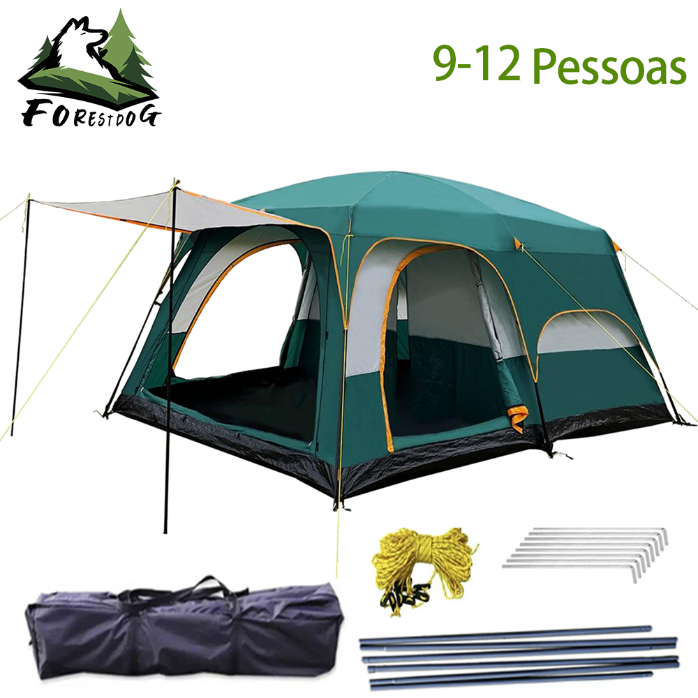 Barraca de Camping Gigante 9-12 Pessoas Com Varanda Toldo Pé Direito Alto Sem Se Curvar Impermeável