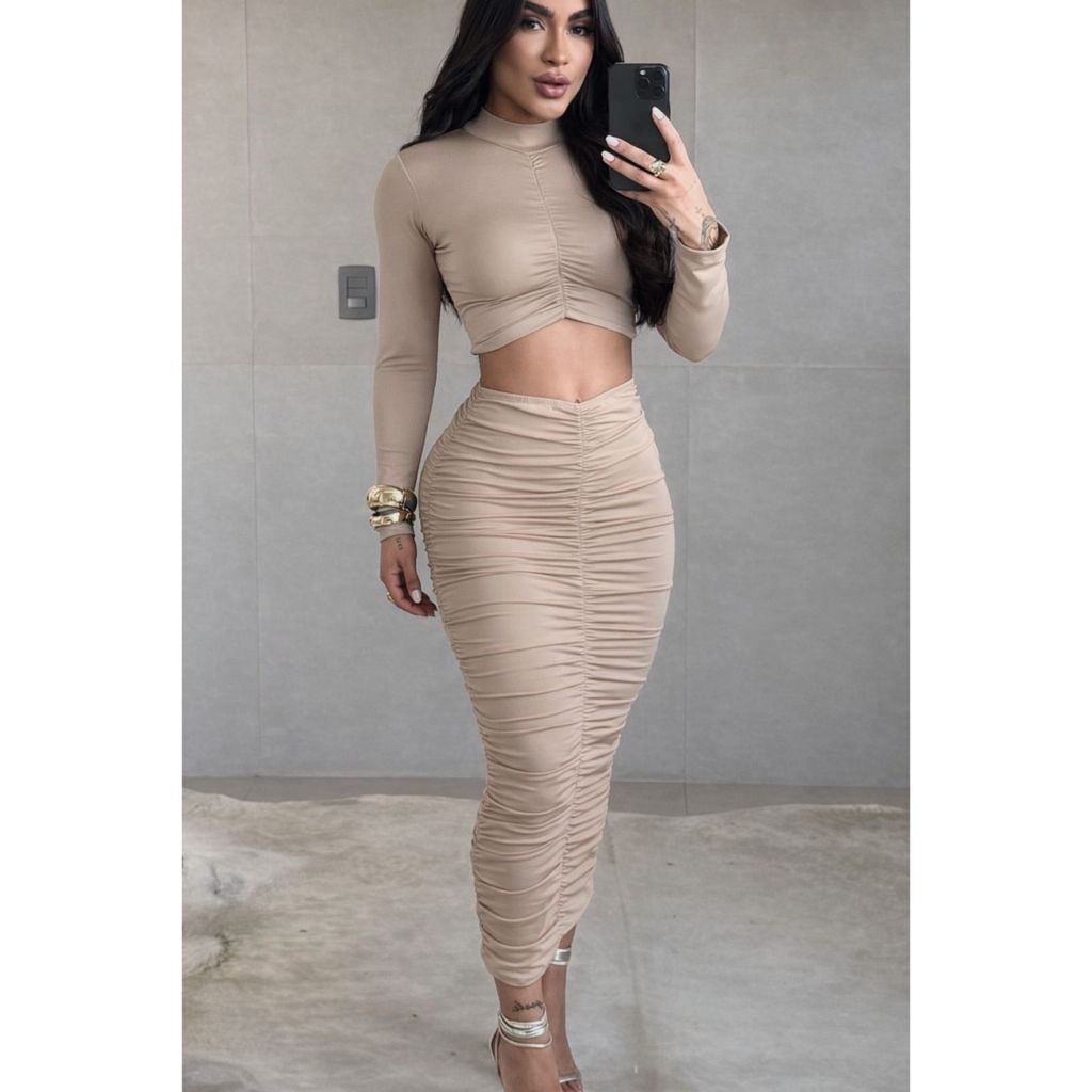 conjunto feminino suplex conjunto saia midi e cropped conjunto elegante feminino conjunto moda feminina inverno conjunto