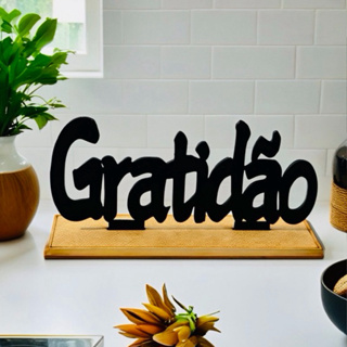 Palavra de Mesa Gratidão com base em Mdf Preto em Oferta na Shopee
