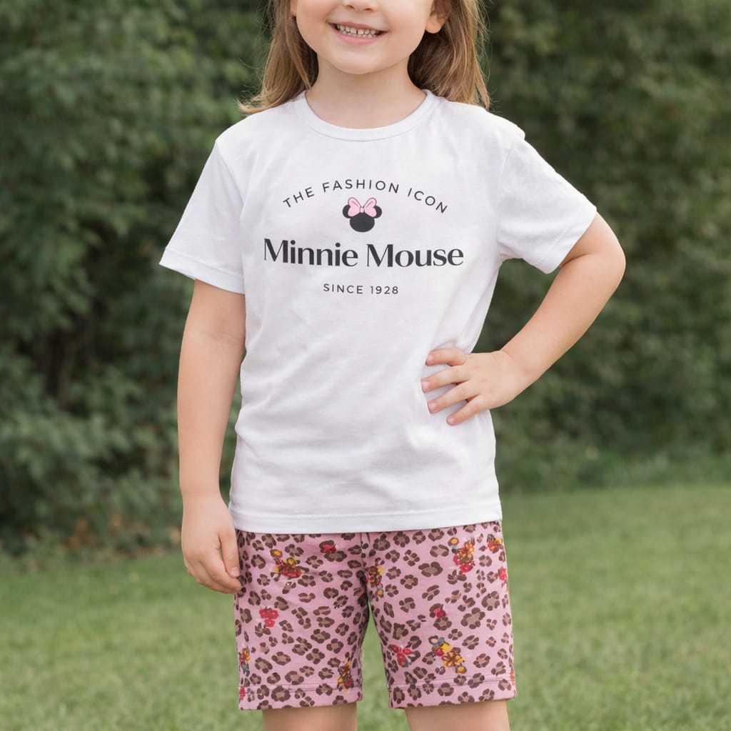 Conjunto Infantil minei Menina Camiseta + Shorts Algodão Personagem Fofo tamanhos 4e 8
