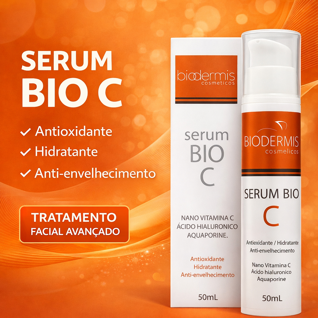 Sérum Vitamina C 20% Bio C 50ml Biodermis Ácido Hialurônico Todo Tipo de Pele Dia e Noite