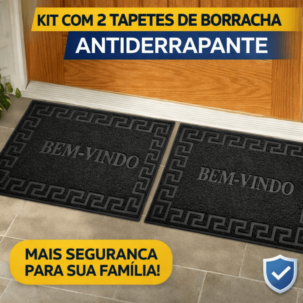 Kit 2 Tapete Emborrachado Antiderrapante Bem Vindo Capacho Porta Entrada Seguro
