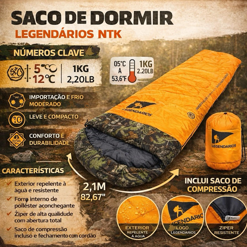 Saco de Dormir Legendários Original NTK Viper 2,1m Leve Compacto Impermeável Camping Trilha Aventura