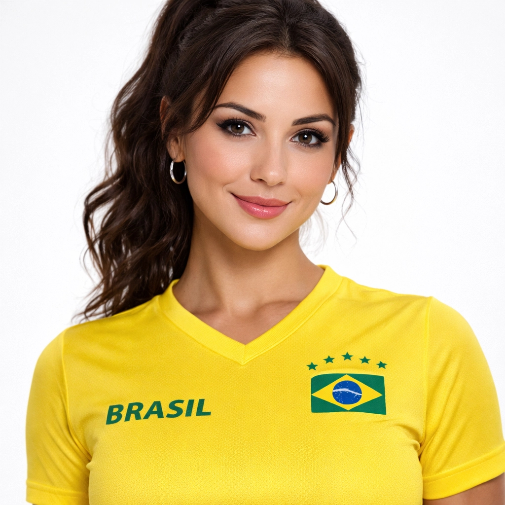 Babylook Brasil Feminina Amarela Estilo Torcida Moda Verão Futebol Dry Fit Manga Curta Copa