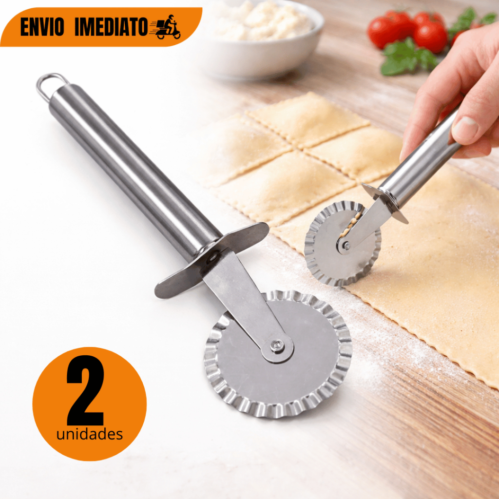KIT 2 ou 1 Carretilha Corta Massa Rolo de Pastel Pizza Massas Carretilha Casa Cozinha Pizzaria Pastelaria Cortador Inox