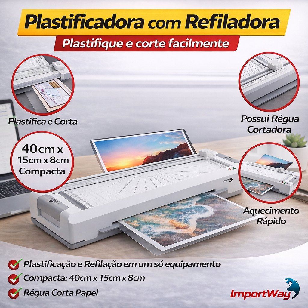 Plastificadora Laminadora Refiladora A4 270W 127V/220v Importway