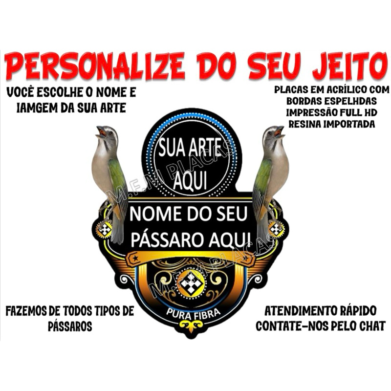 Placa Gaiola Resinadas  Em Acrílico Trinca ferro Coleiro Azulão PapaCapim Pássaros Diversos