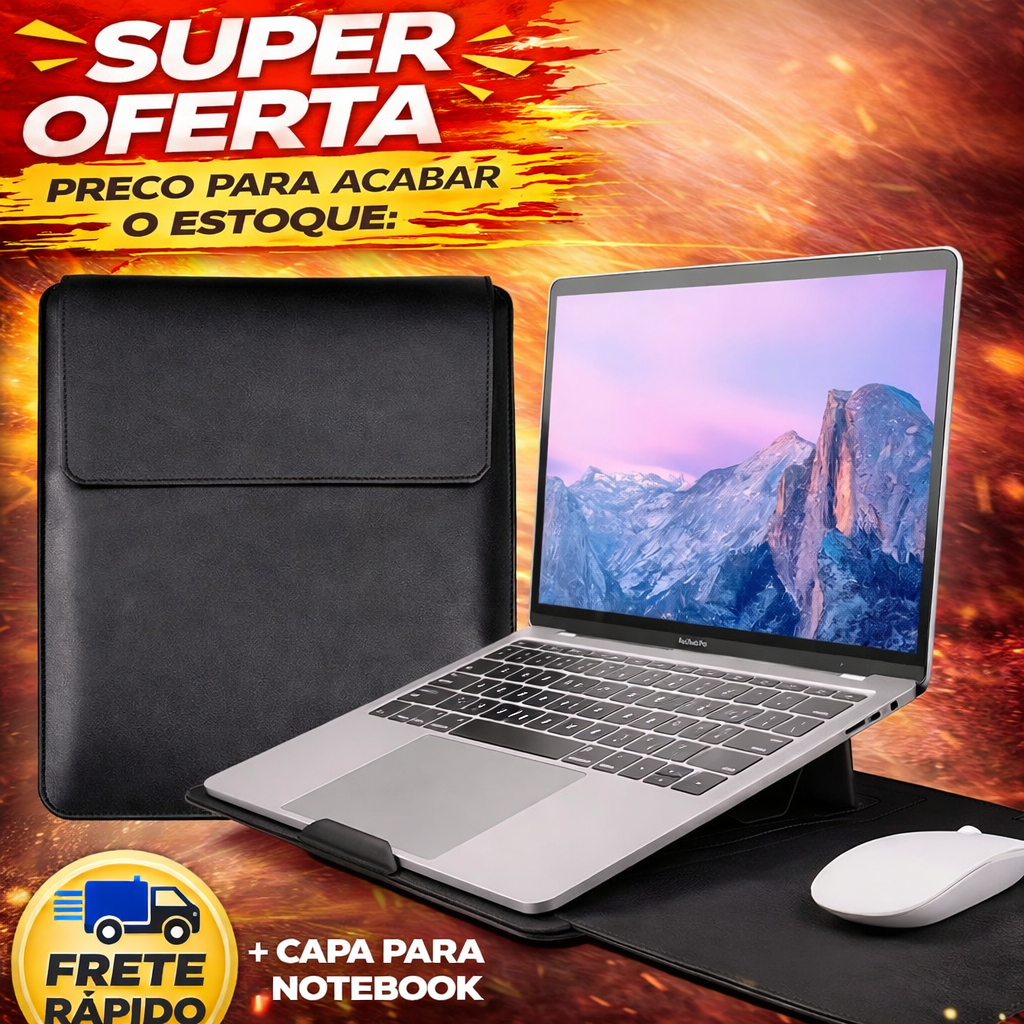 Capa para Notebook 15 a 16,2" em Couro PRETO Premium com Base e Mouse Pad Integrado
